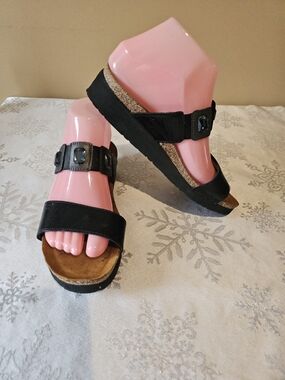 Naot Black Sandals Ashley Two-Strap Elastic Strap Leather Rhinstones Comfy Sz 38